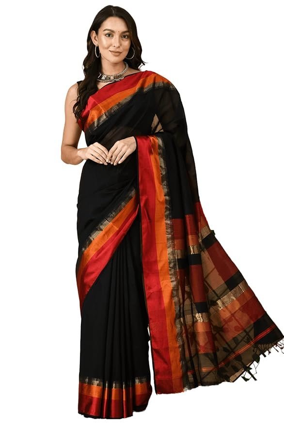 613gY6Xxf6L._SY879_ Womens Maheshwari Silk Cotton Handloom Hanwoven Saree With blouse piece - Image 1