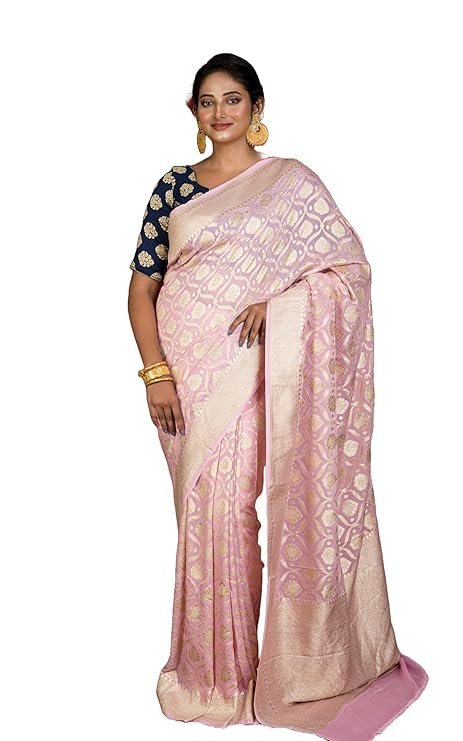 71xUr0VMdeL._SY741_ Handwoven Nakshi Floral Brocade Work Self Color Khaddi Georgette Banarasi Saree - Image 1