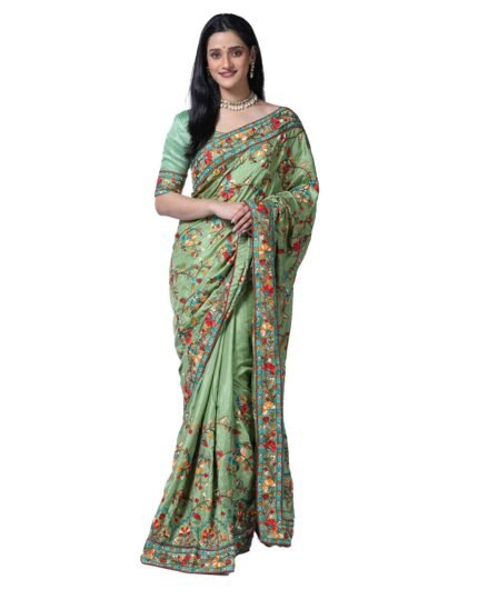Embroidered Saree with Lace Border