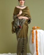 Women Handloom Colour-Block Saree with Unstitched Blouse Piece - Image 4