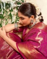 Floral Woven Silk Saree with Zari Border - Image 2