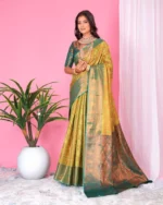 Women Floral Woven Banarasi Saree with Contrast Border - Image 4